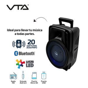 Parlante Recargable 20W VTA con Bluetooth, Luces LED y Función Karaoke